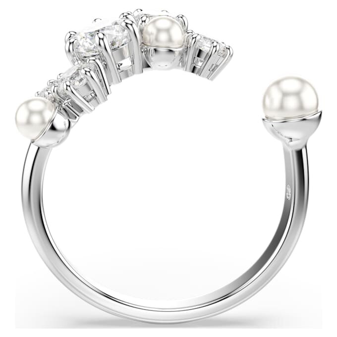 Anillo abierto Constella con perlas de cristal, cortes redondos, blanco, chapado en rodio Anillo abierto Constella con perlas de cristal, cortes redondos, blanco, chapado en rodio