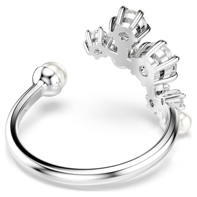 Anillo abierto Constella con perlas de cristal, cortes redondos, blanco, chapado en rodio Anillo abierto Constella con perlas de cristal, cortes redondos, blanco, chapado en rodio