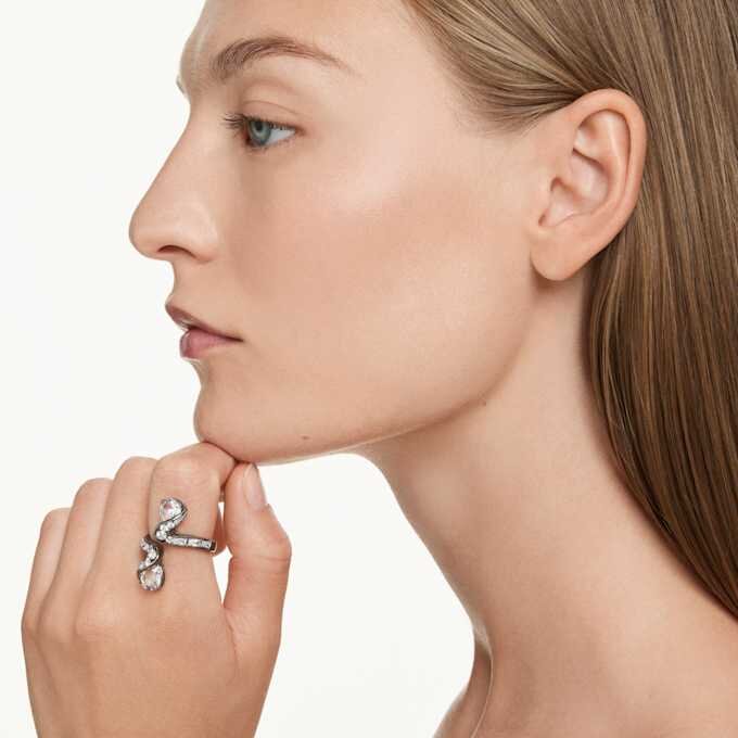 Anillo abierto «Feather» de la colección Vienna, blanco, chapado en rutenio Anillo abierto «Feather» de la colección Vienna, blanco, chapado en rutenio