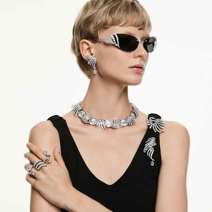 Colección Vienna: Ear Cuffs Feather, blanco, chapado en rutenio Colección Vienna: Ear Cuffs Feather, blanco, chapado en rutenio