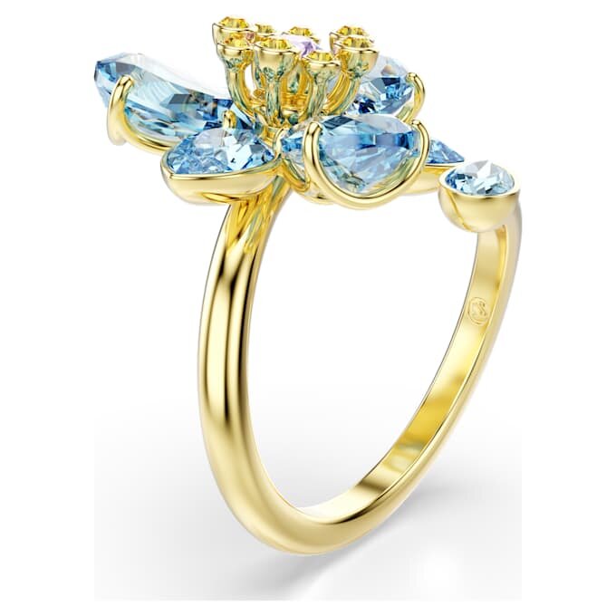 Anillo abierto Idyllia con cortes mixtos, flor, azul, chapado en tono dorado Anillo abierto Idyllia con cortes mixtos, flor, azul, chapado en tono dorado