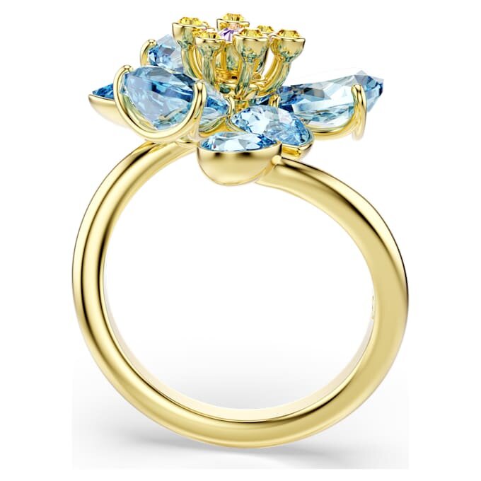Anillo abierto Idyllia con cortes mixtos, flor, azul, chapado en tono dorado Anillo abierto Idyllia con cortes mixtos, flor, azul, chapado en tono dorado