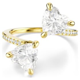 Anillo abierto Mesmera con corte en forma de corazón, pavé, blanco, chapado en oro