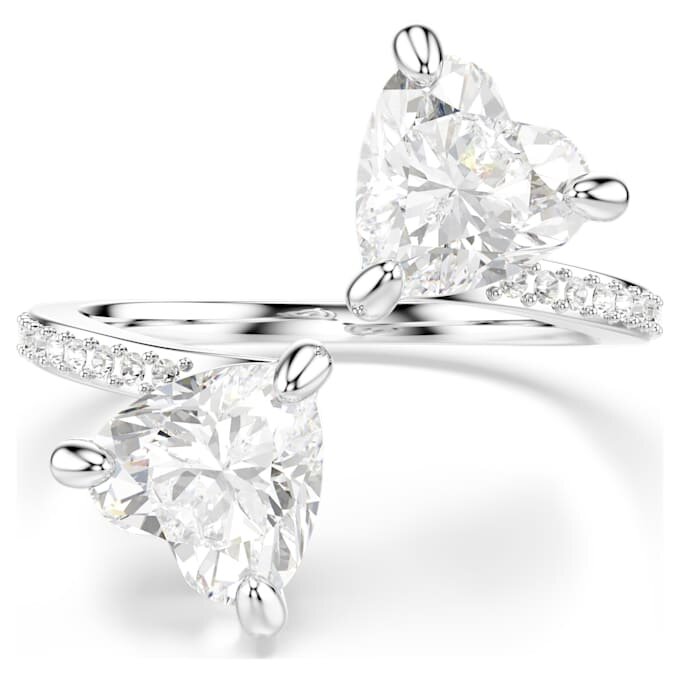 Anillo abierto Mesmera con corte en forma de corazón, pavé, blanco, chapado en rodio Anillo abierto Mesmera con corte en forma de corazón, pavé, blanco, chapado en rodio