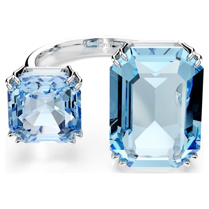 Anillo abierto Millenia con corte octogonal, azul, chapado en rodio Anillo abierto Millenia con corte octogonal, azul, chapado en rodio