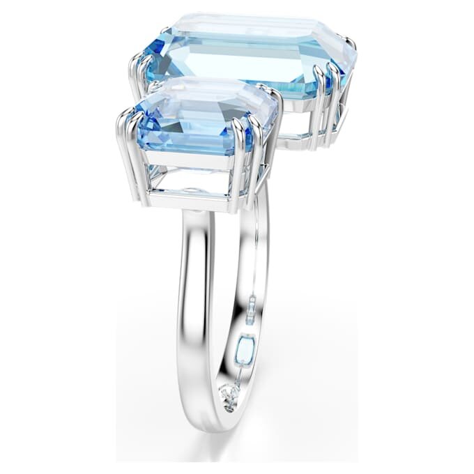 Anillo abierto Millenia con corte octogonal, azul, chapado en rodio Anillo abierto Millenia con corte octogonal, azul, chapado en rodio