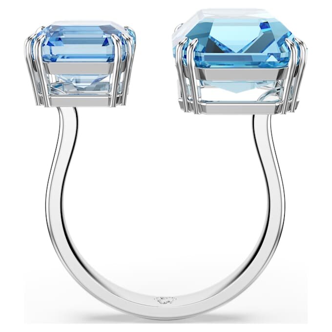 Anillo abierto Millenia con corte octogonal, azul, chapado en rodio Anillo abierto Millenia con corte octogonal, azul, chapado en rodio