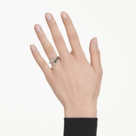 Anillo abierto Sublima con cortes variados, blanco, chapado en rutenio