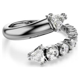 Anillo abierto Sublima con cortes variados, blanco, chapado en rutenio