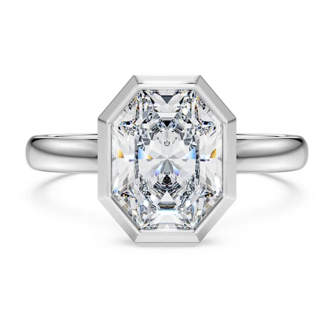 Anillo con engaste octogonal, diamantes cultivados en laboratorio, 2,0 quilates en total, forma octogonal, oro blanco de 14 quilates Anillo con engaste octogonal, diamantes cultivados en laboratorio, 2,0 quilates en total, forma octogonal, oro blanco de 14 quilates