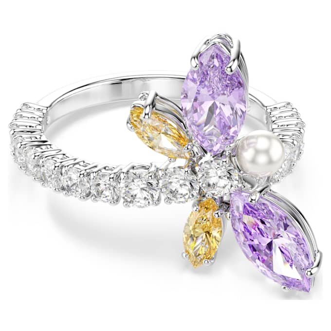 Anillo con motivo Ariana Grande X Swarovski, cortes mixtos, libélula, multicolor, chapado en rodio Anillo con motivo Ariana Grande X Swarovski, cortes mixtos, libélula, multicolor, chapado en rodio