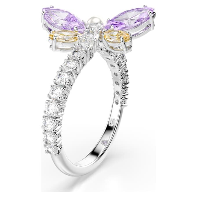 Anillo con motivo Ariana Grande X Swarovski, cortes mixtos, libélula, multicolor, chapado en rodio Anillo con motivo Ariana Grande X Swarovski, cortes mixtos, libélula, multicolor, chapado en rodio