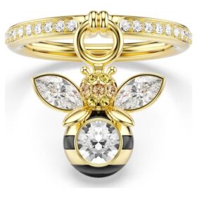 Anillo con motivo Idyllia, cortes mixtos, abeja, multicolor, chapado en tono dorado Anillo con motivo Idyllia, cortes mixtos, abeja, multicolor, chapado en tono dorado