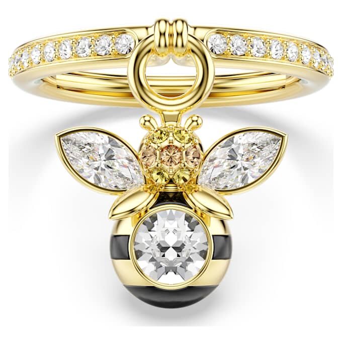Anillo con motivo Idyllia, cortes mixtos, abeja, multicolor, chapado en tono dorado Anillo con motivo Idyllia, cortes mixtos, abeja, multicolor, chapado en tono dorado