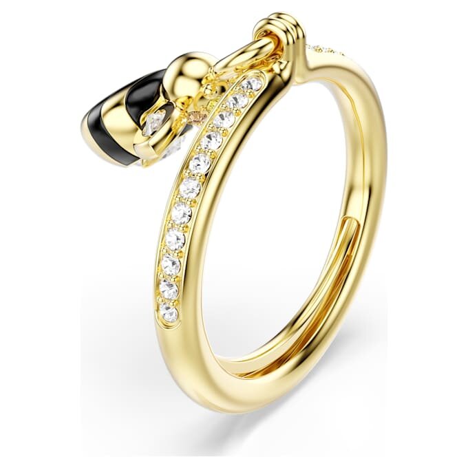 Anillo con motivo Idyllia, cortes mixtos, abeja, multicolor, chapado en tono dorado Anillo con motivo Idyllia, cortes mixtos, abeja, multicolor, chapado en tono dorado