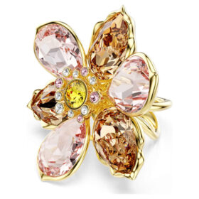 Anillo con motivo Idyllia, cortes variados, flor, multicolor, chapado en oro Anillo con motivo Idyllia, cortes variados, flor, multicolor, chapado en oro