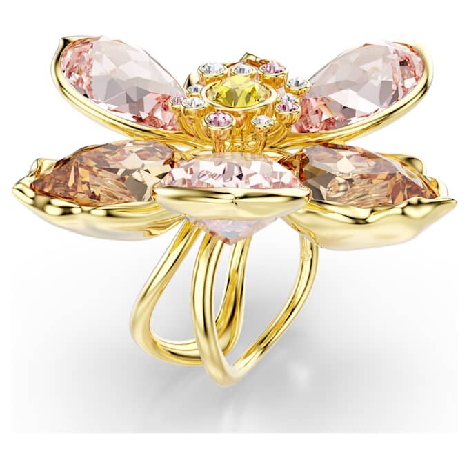Anillo con motivo Idyllia, cortes variados, flor, multicolor, chapado en oro Anillo con motivo Idyllia, cortes variados, flor, multicolor, chapado en oro
