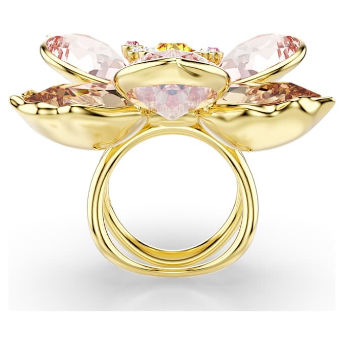 Anillo con motivo Idyllia, cortes variados, flor, multicolor, chapado en oro Anillo con motivo Idyllia, cortes variados, flor, multicolor, chapado en oro