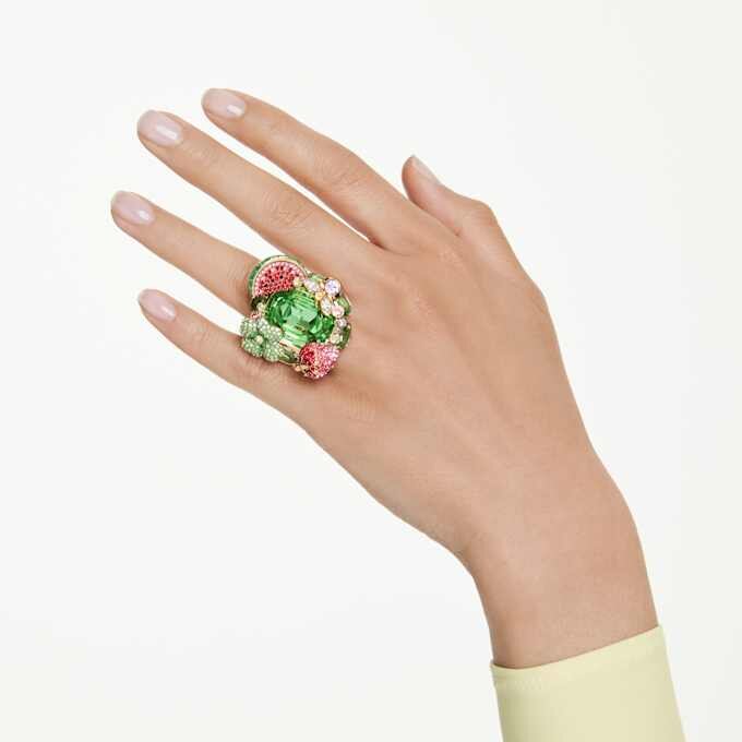 Anillo con motivo Idyllia multicolor, chapado en tono dorado Anillo con motivo Idyllia multicolor, chapado en tono dorado