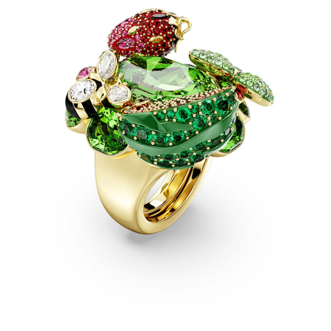 Anillo con motivo Idyllia multicolor, chapado en tono dorado Anillo con motivo Idyllia multicolor, chapado en tono dorado