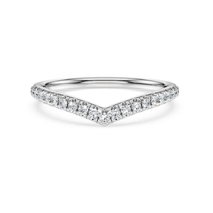 Anillo de banda en V «Eternity» con diamantes cultivados en laboratorio, 0,25 quilates en total, forma redonda, oro blanco de 14 quilates Anillo de banda en V «Eternity» con diamantes cultivados en laboratorio, 0,25 quilates en total, forma redonda, oro blanco de 14 quilates