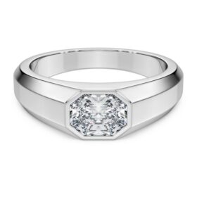 Anillo de banda octogonal con diamantes cultivados en laboratorio de 1,0 ct en total, forma octogonal, oro blanco de 14K