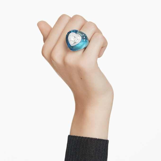 Anillo de cóctel Dulcis con corte en forma de corazón, pavé, corazón, azul Anillo de cóctel Dulcis con corte en forma de corazón, pavé, corazón, azul