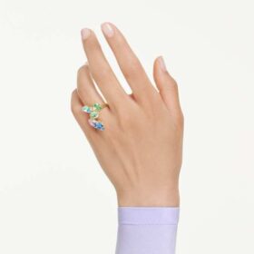 Anillo de cóctel Gema con cortes variados, multicolor, chapado en tono dorado
