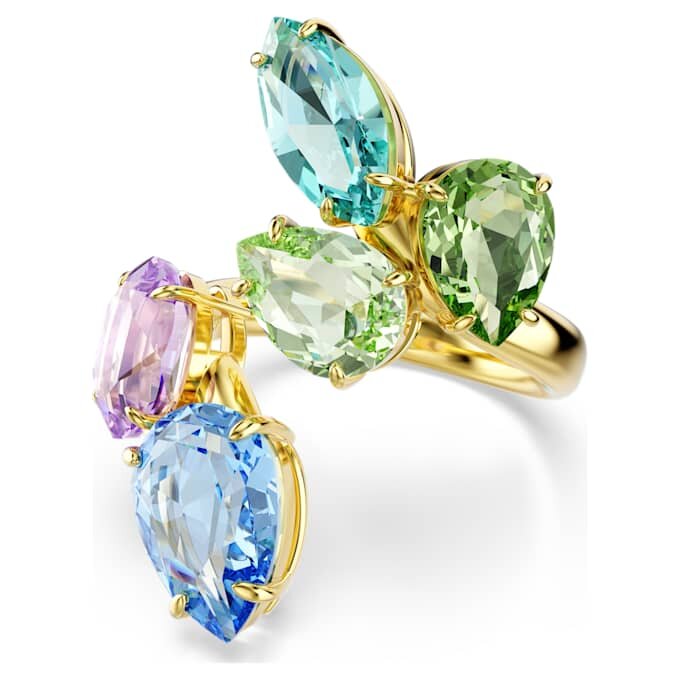 Anillo de cóctel Gema con cortes variados, multicolor, chapado en tono dorado Anillo de cóctel Gema con cortes variados, multicolor, chapado en tono dorado