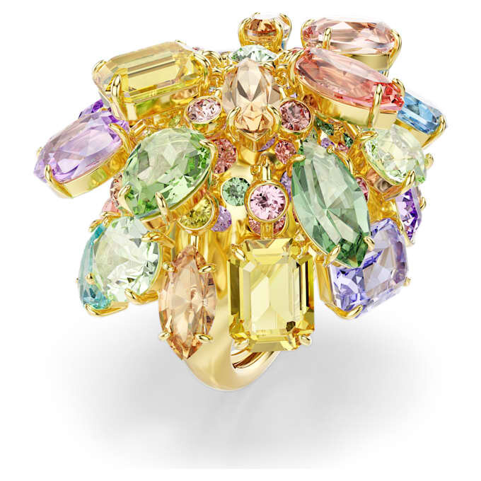 Anillo de cóctel Gema con cortes variados, multicolor, chapado en tono dorado Anillo de cóctel Gema con cortes variados, multicolor, chapado en tono dorado
