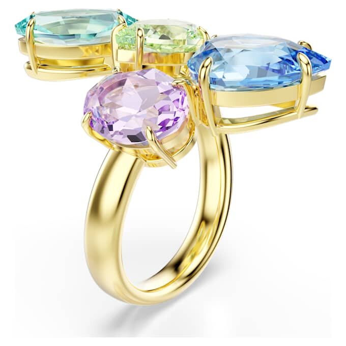 Anillo de cóctel Gema con cortes variados, multicolor, chapado en tono dorado Anillo de cóctel Gema con cortes variados, multicolor, chapado en tono dorado
