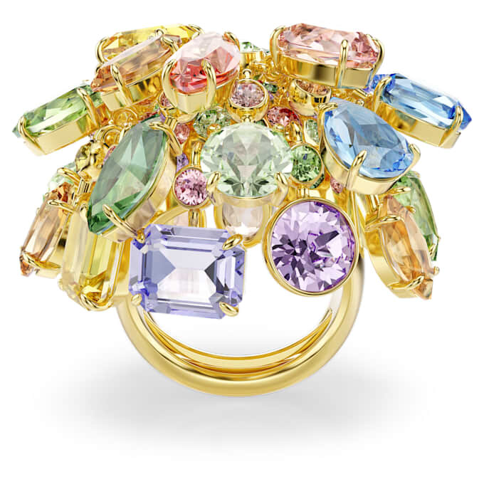 Anillo de cóctel Gema con cortes variados, multicolor, chapado en tono dorado Anillo de cóctel Gema con cortes variados, multicolor, chapado en tono dorado