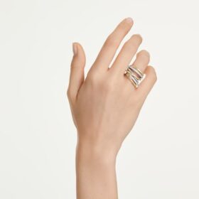 Anillo de cóctel Hyperbola, corte redondo, blanco, acabado en metales mixtos