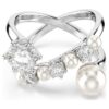 Anillo de cóctel Matrix con perla de cristal, corte redondo, blanco, chapado en rodio Anillo de cóctel Matrix con perla de cristal, corte redondo, blanco, chapado en rodio