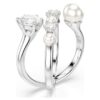 Anillo de cóctel Matrix con perla de cristal, corte redondo, blanco, chapado en rodio Anillo de cóctel Matrix con perla de cristal, corte redondo, blanco, chapado en rodio