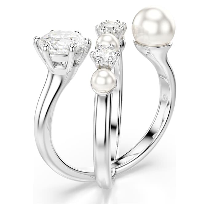 Anillo de cóctel Matrix con perla de cristal, corte redondo, blanco, chapado en rodio Anillo de cóctel Matrix con perla de cristal, corte redondo, blanco, chapado en rodio