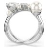 Anillo de cóctel Matrix con perla de cristal, corte redondo, blanco, chapado en rodio Anillo de cóctel Matrix con perla de cristal, corte redondo, blanco, chapado en rodio