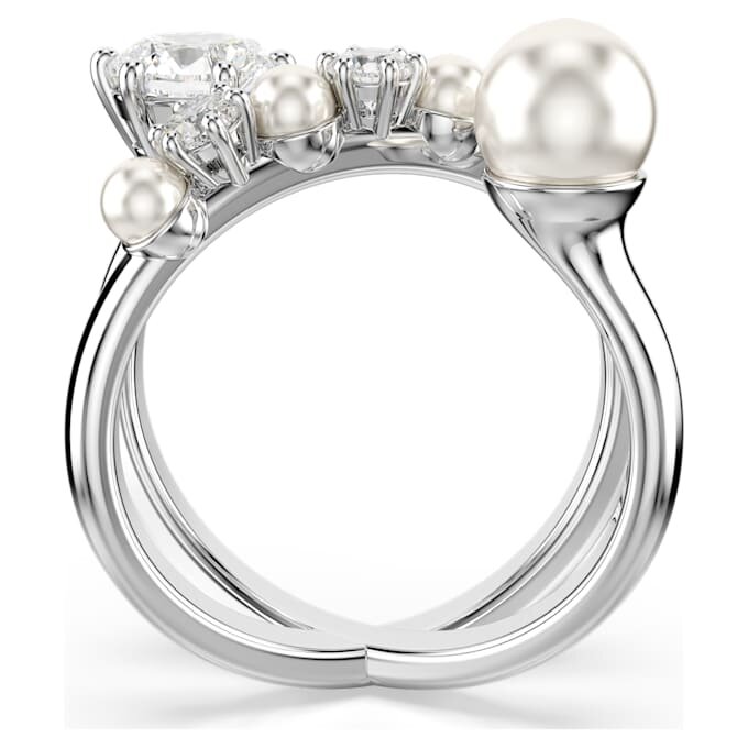 Anillo de cóctel Matrix con perla de cristal, corte redondo, blanco, chapado en rodio Anillo de cóctel Matrix con perla de cristal, corte redondo, blanco, chapado en rodio