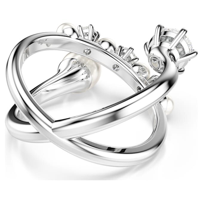 Anillo de cóctel Matrix con perla de cristal, corte redondo, blanco, chapado en rodio Anillo de cóctel Matrix con perla de cristal, corte redondo, blanco, chapado en rodio
