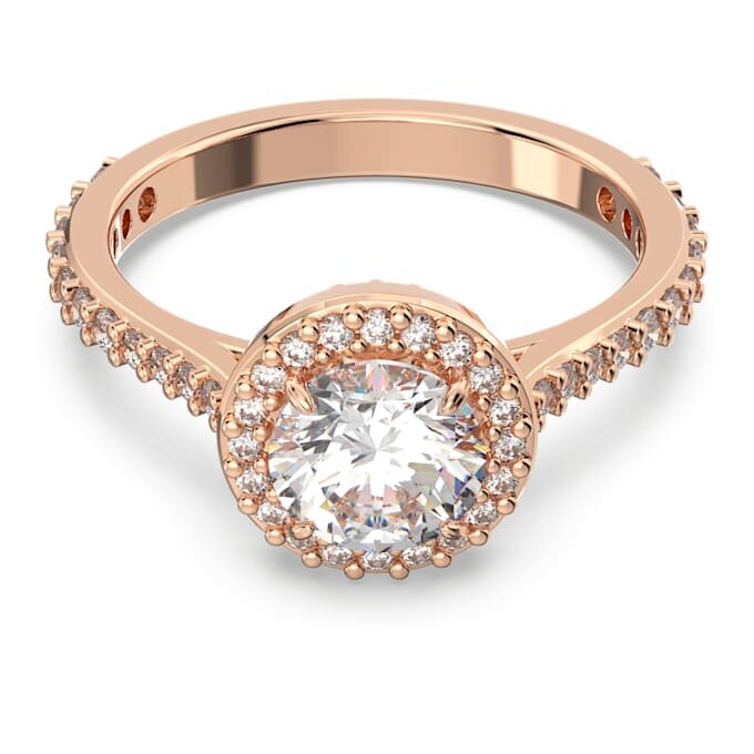 Anillo de cóctel Una Angelic, corte redondo, pavé, blanco, chapado en tono oro rosa Anillo de cóctel Una Angelic, corte redondo, pavé, blanco, chapado en tono oro rosa