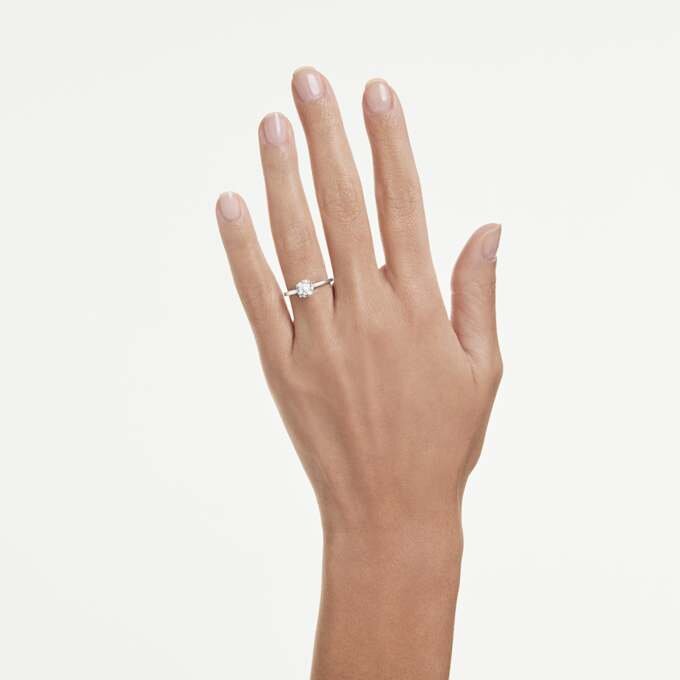 Anillo de eternidad con diamantes cultivados en laboratorio, 1 Ct Tw, forma redonda, oro blanco de 14K Anillo de eternidad con diamantes cultivados en laboratorio, 1 Ct Tw, forma redonda, oro blanco de 14K