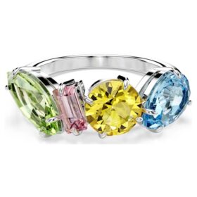 Anillo Gema con cortes mixtos, multicolor, chapado en rodio Anillo Gema con cortes mixtos, multicolor, chapado en rodio