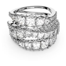 Anillo Hyperbola con cortes mixtos, blanco, chapado en rodio