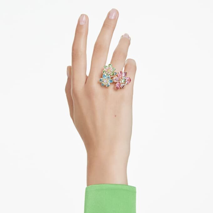 Anillo Idyllia con cortes variados, flor, multicolor, chapado en tono dorado Anillo Idyllia con cortes variados, flor, multicolor, chapado en tono dorado