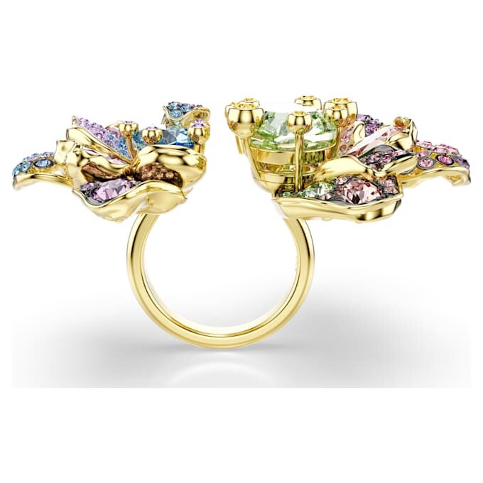 Anillo Idyllia con cortes variados, pavé, flor, multicolor, chapado en tono dorado Anillo Idyllia con cortes variados, pavé, flor, multicolor, chapado en tono dorado