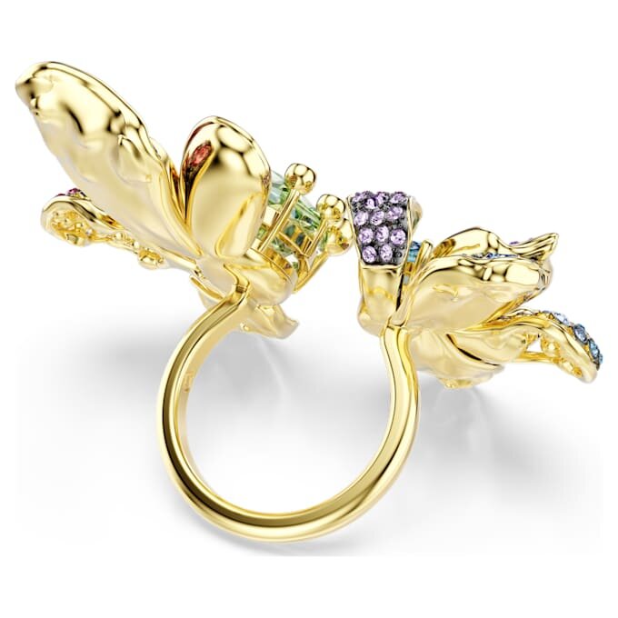 Anillo Idyllia con cortes variados, pavé, flor, multicolor, chapado en tono dorado Anillo Idyllia con cortes variados, pavé, flor, multicolor, chapado en tono dorado