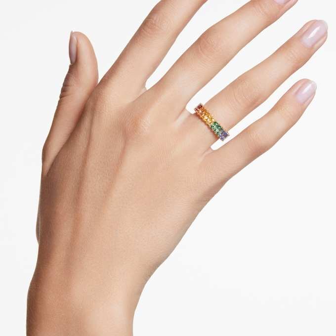 Anillo Matrix con corte baguette, multicolor, chapado en tono dorado Anillo Matrix con corte baguette, multicolor, chapado en tono dorado