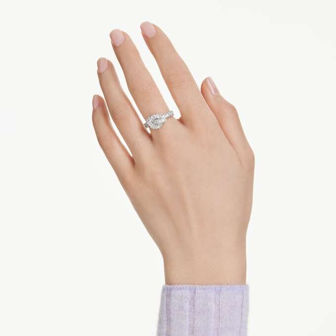 Anillo Matrix con corte baguette, nudo, blanco, chapado en rodio Anillo Matrix con corte baguette, nudo, blanco, chapado en rodio