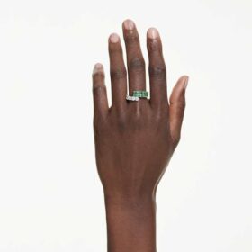 Anillo Matrix con cortes mixtos, verde, chapado en rodio