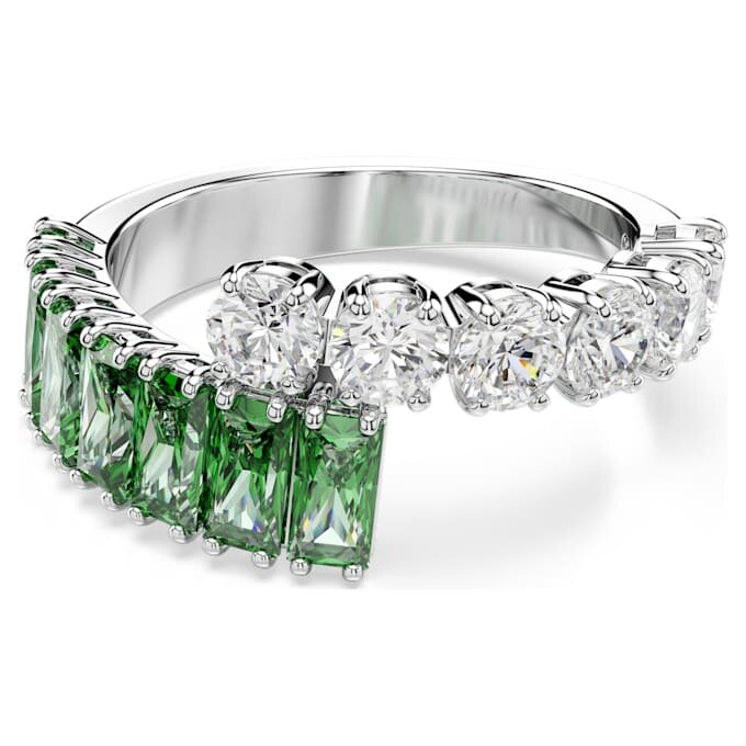 Anillo Matrix con cortes mixtos, verde, chapado en rodio Anillo Matrix con cortes mixtos, verde, chapado en rodio